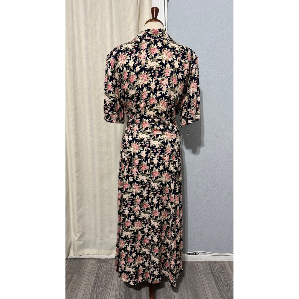 Betsy's Things Vintage 90s Floral Maxi Dress XL Navy Double Breasted Cottagecore - Picture 8 of 16